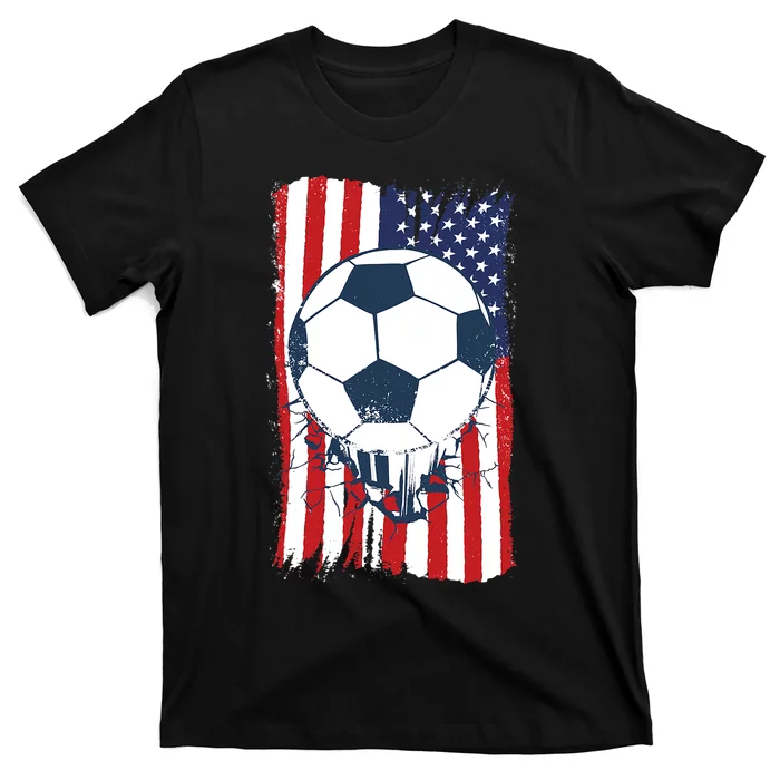 Soccer USA Flag Shirt, Soccer Ball Graphic T-Shirt