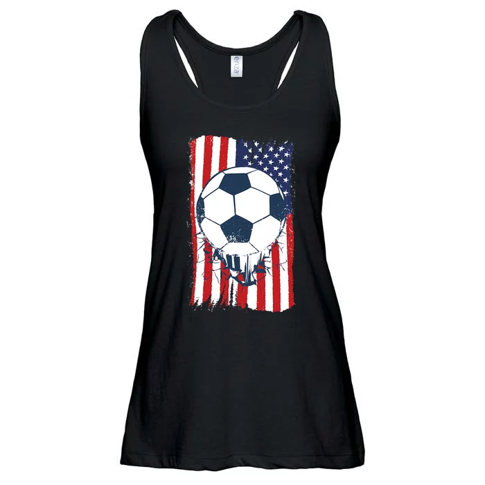 Soccer USA Flag Shirt, Soccer Ball Graphic Ladies Essential Flowy Tank