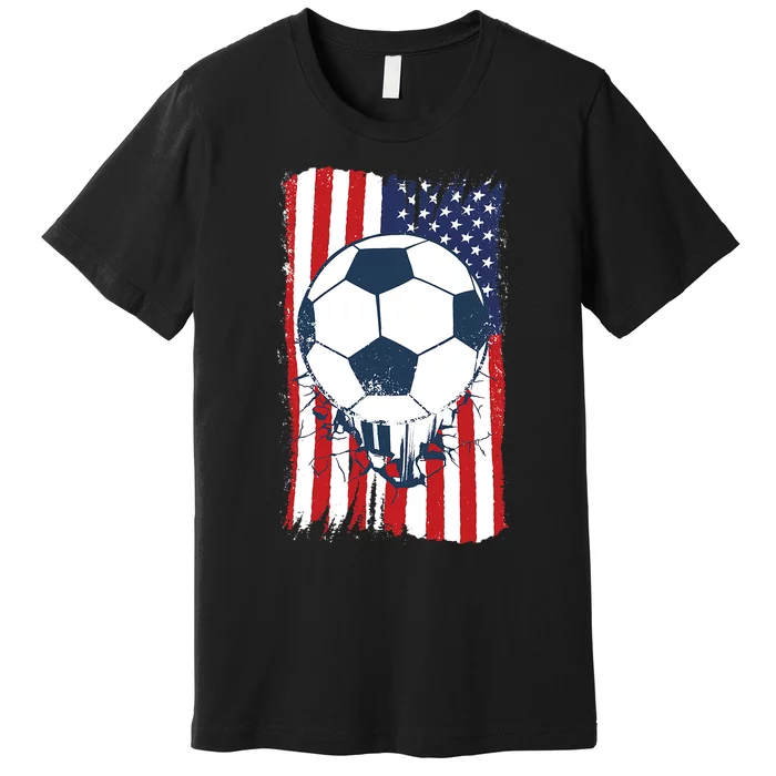 Soccer USA Flag Shirt, Soccer Ball Graphic Premium T-Shirt