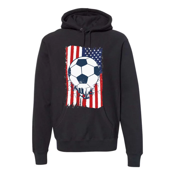 Soccer USA Flag, Soccer Ball Graphic Premium Hoodie