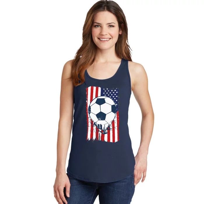 Soccer USA Flag Soccer Ball Graphic Ladies Essential Tank