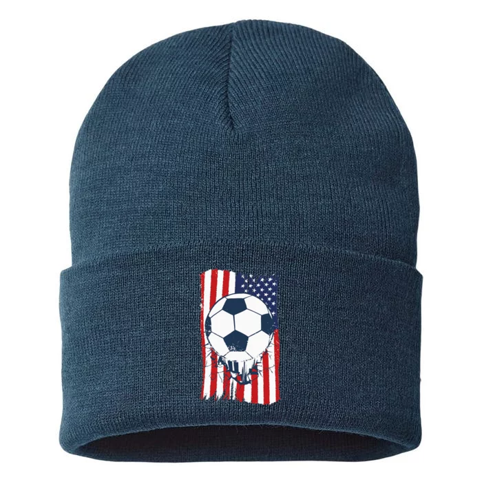 Soccer USA Flag Soccer Ball Graphic Sustainable Knit Beanie