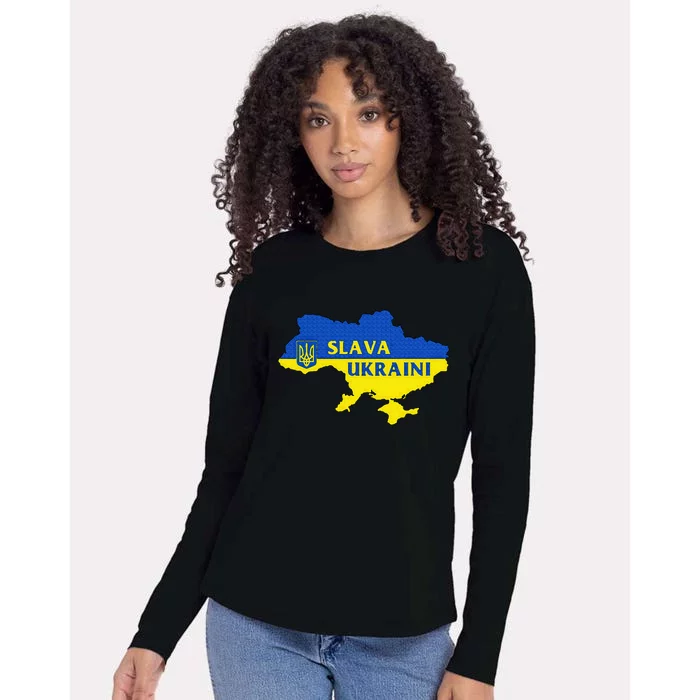 Slava Ukraini Glory To Ukraine Support Ukrainian Flag Womens Cotton Relaxed Long Sleeve T-Shirt