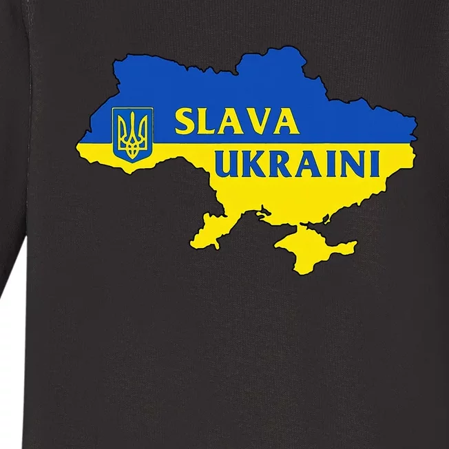 Slava Ukraini Glory To Ukraine Support Ukrainian Flag Baby Long Sleeve Bodysuit