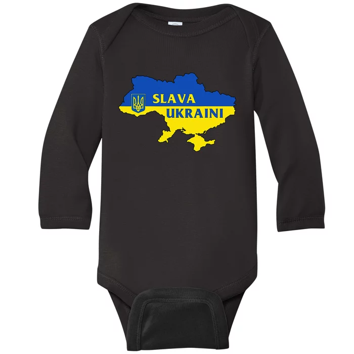 Slava Ukraini Glory To Ukraine Support Ukrainian Flag Baby Long Sleeve Bodysuit