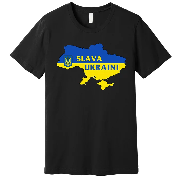 Slava Ukraini Glory To Ukraine Support Ukrainian Flag Premium T-Shirt