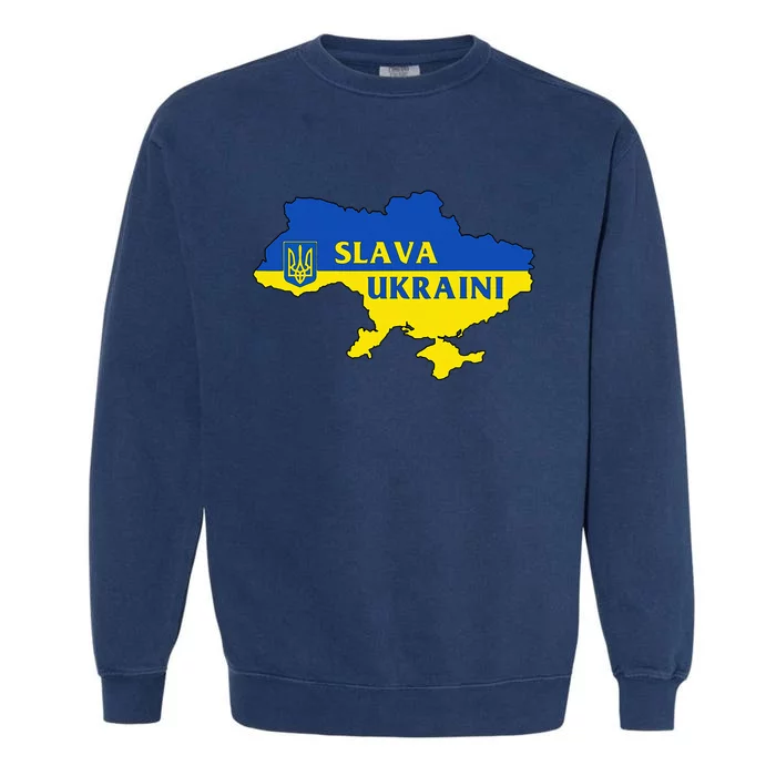 Slava Ukraini Glory To Ukraine Support Ukrainian Flag Garment-Dyed Sweatshirt