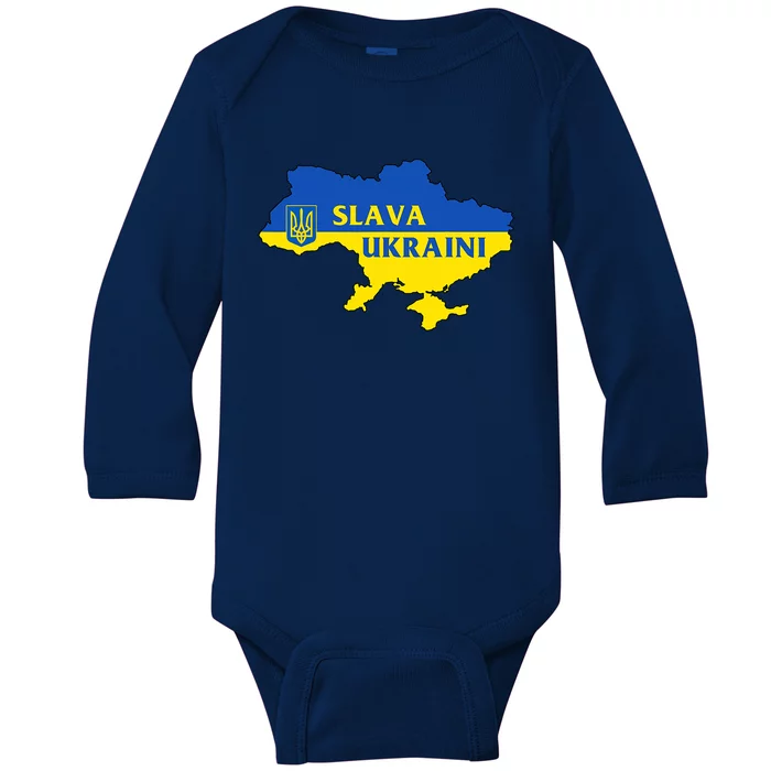 Slava Ukraini Glory To Ukraine Shirt Support Ukrainian Flag Baby Long Sleeve Bodysuit