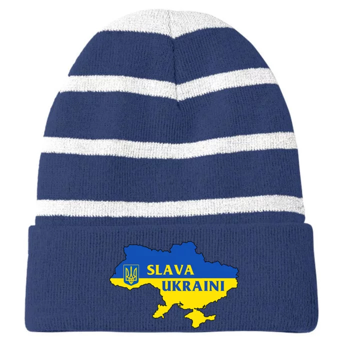 Slava Ukraini Glory To Ukraine Shirt Support Ukrainian Flag Striped Beanie with Solid Band