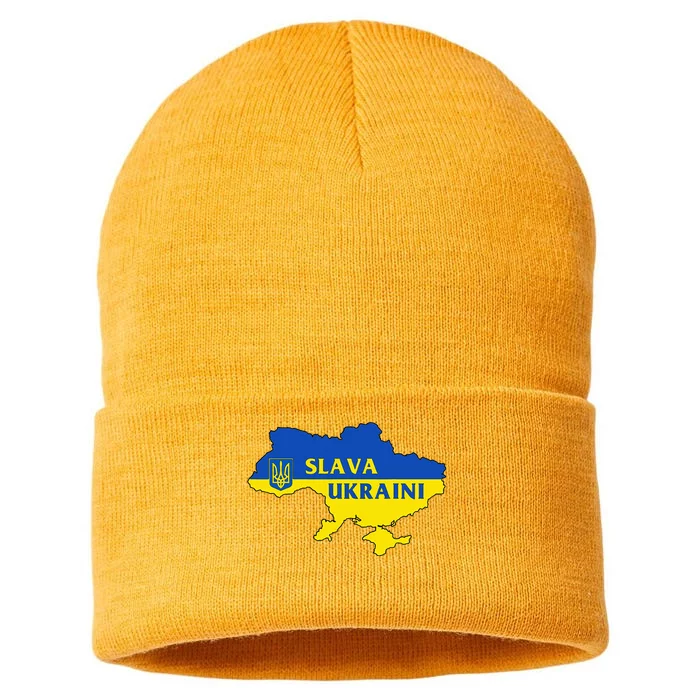 Slava Ukraini Glory To Ukraine Support Ukrainian Flag Sustainable Knit Beanie