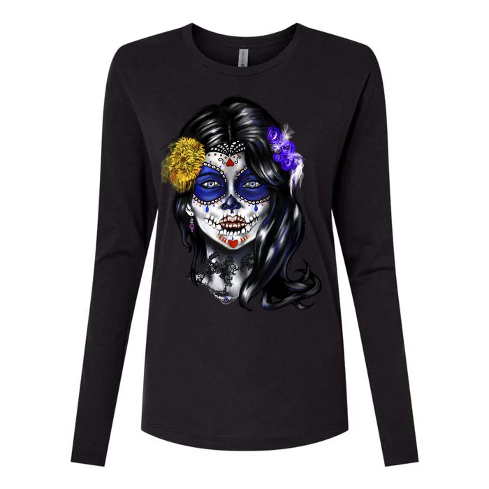 Sugar Face Front Womens Cotton Relaxed Long Sleeve T-Shirt