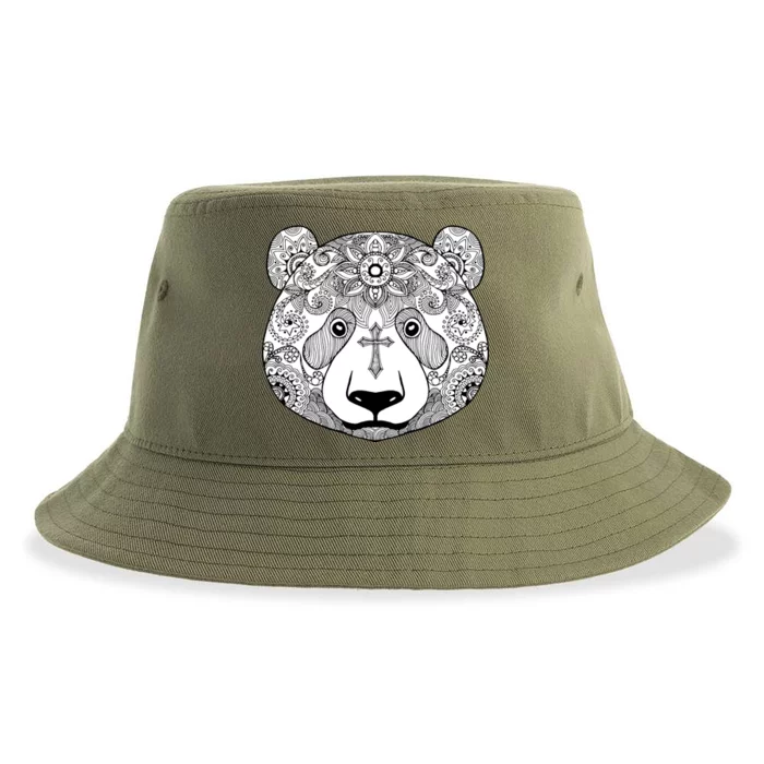 Sugar Flower Grey Style Panda Bear Sustainable Bucket Hat