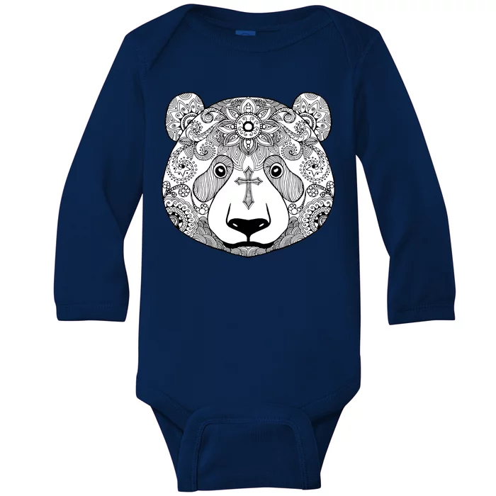 Sugar Flower Grey Style Panda Bear Baby Long Sleeve Bodysuit