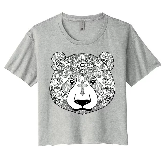 Sugar Flower Grey Style Panda Bear Women's Crop Top Tee