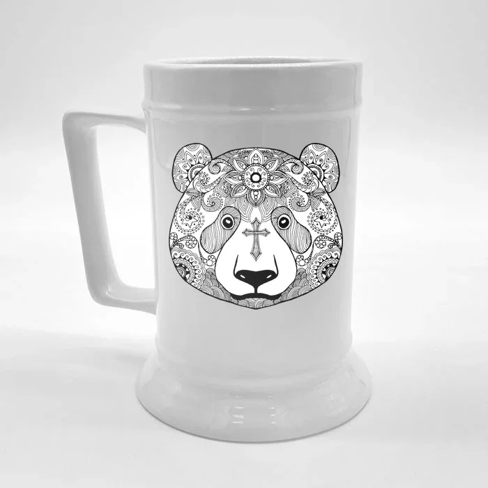 Sugar Flower Grey Style Panda Bear Front & Back Beer Stein