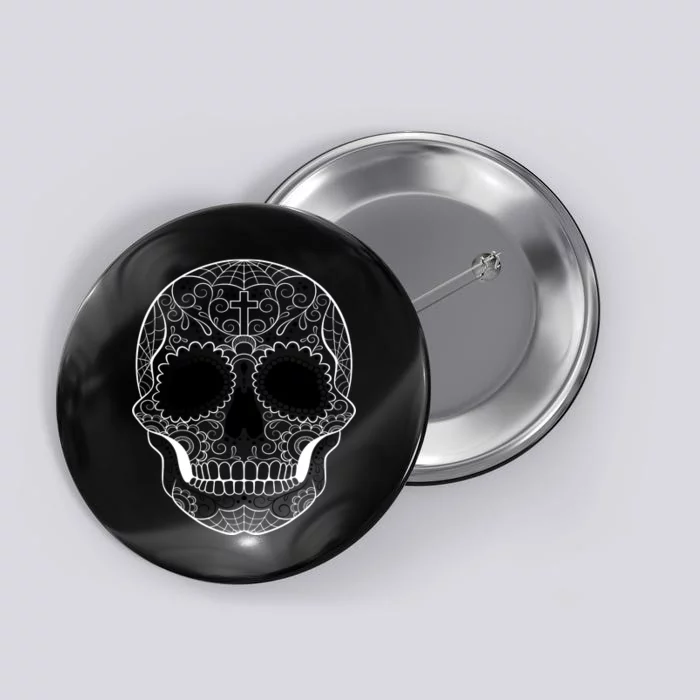 Sugar Skull Black & White Day of the Dead Button