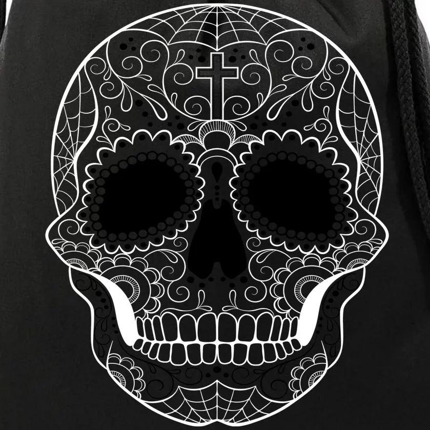 Sugar Skull Black & White Day of the Dead Drawstring Bag