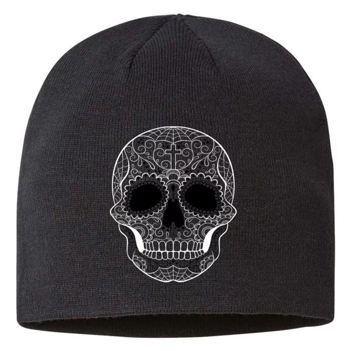 Sugar Skull Black & White Day of the Dead 8 1/2in Sustainable Knit Beanie