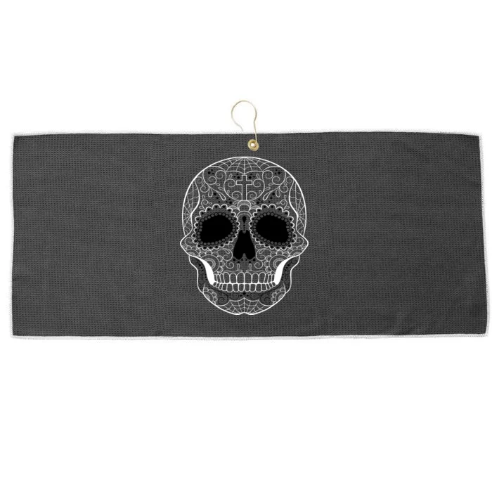 Sugar Skull Black & White Day of the Dead Large Microfiber Waffle Golf Towel