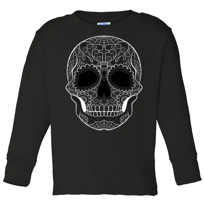 Sugar Skull Black & White Day of the Dead Toddler Long Sleeve Shirt