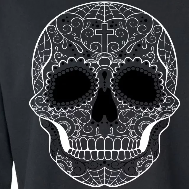 Sugar Skull Black & White Day of the Dead Cropped Pullover Crew