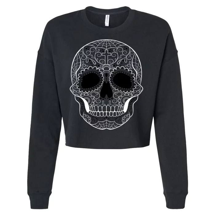 Sugar Skull Black & White Day of the Dead Cropped Pullover Crew