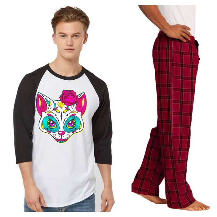 Sugar Skull Cat Raglan Sleeve Pajama Set