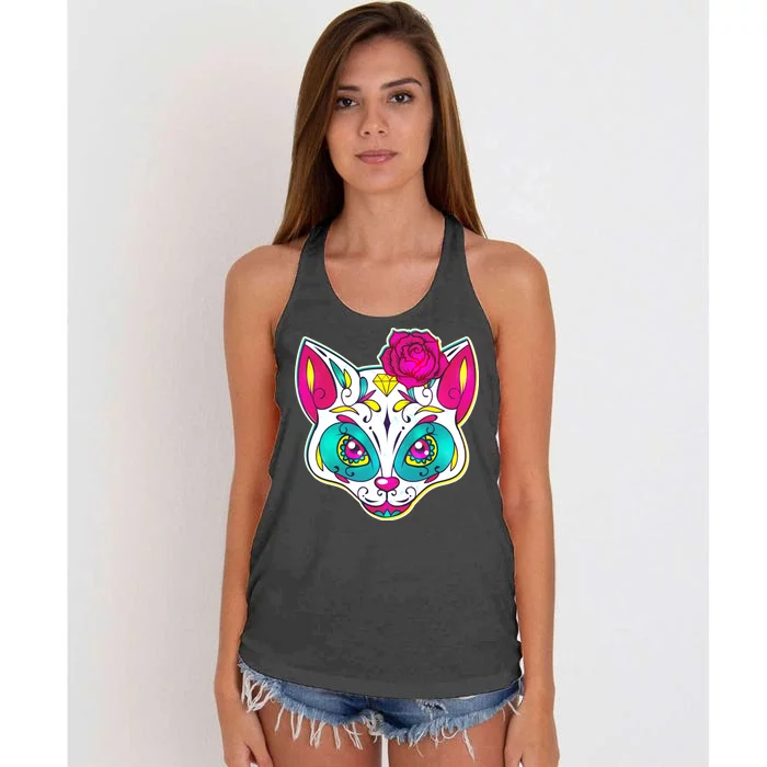 Sugar Skull Cat Women's Knotted Racerback Tank