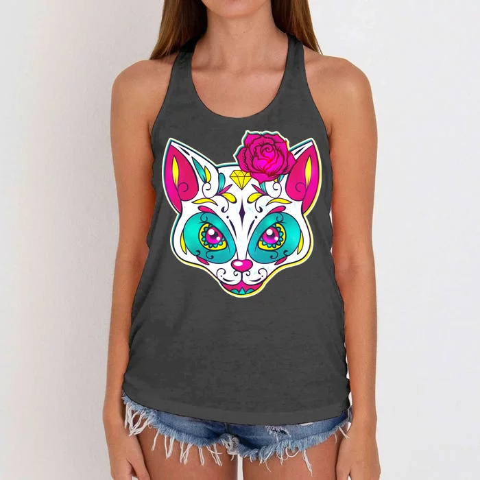 Sugar Skull Cat Women's Knotted Racerback Tank