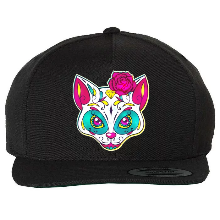 Sugar Skull Cat Wool Snapback Cap