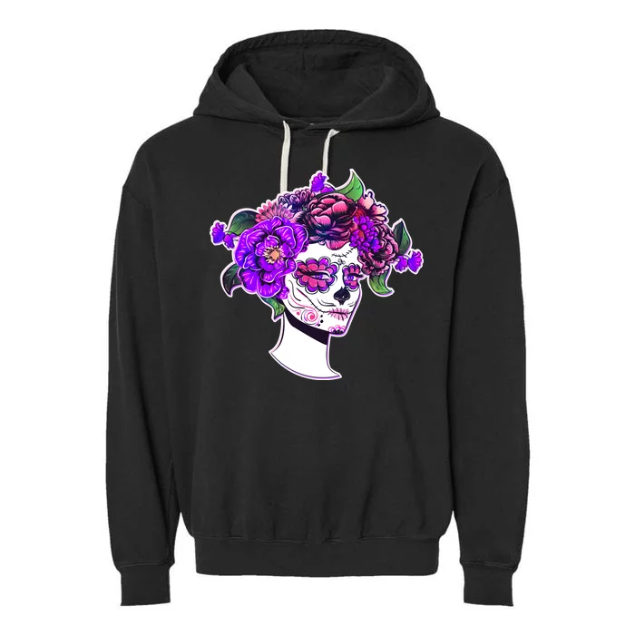 Sugar Skull Flower Girl Garment-Dyed Fleece Hoodie