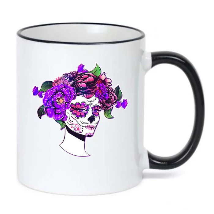 Sugar Skull Flower Girl Black Color Changing Mug