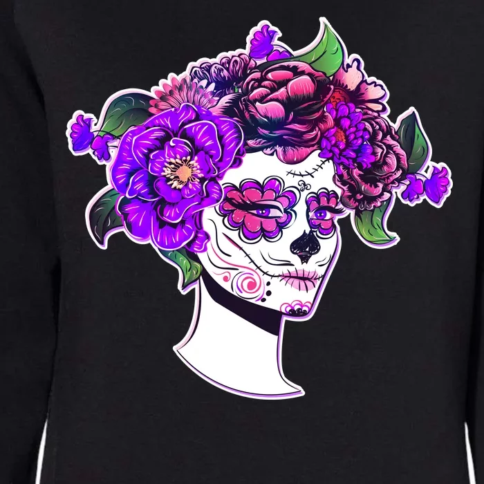 Sugar Skull Flower Girl Womens California Wash Sweatshirt