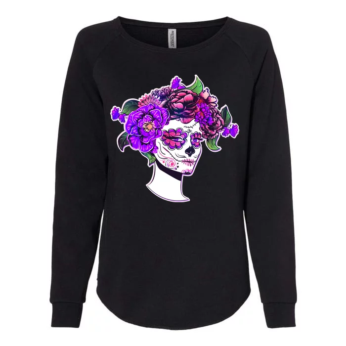 Sugar Skull Flower Girl Womens California Wash Sweatshirt