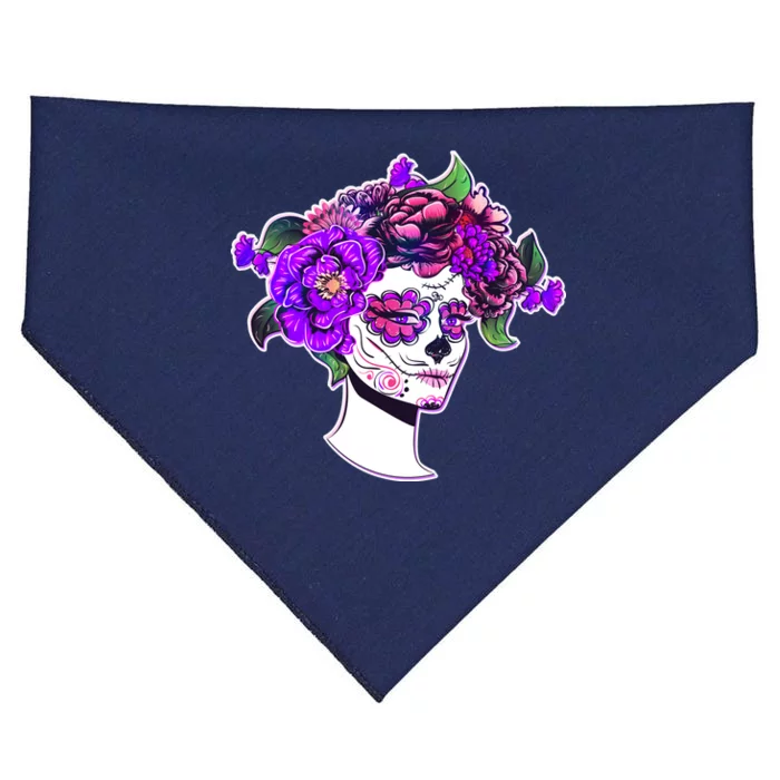 Sugar Skull Flower Girl USA-Made Doggie Bandana