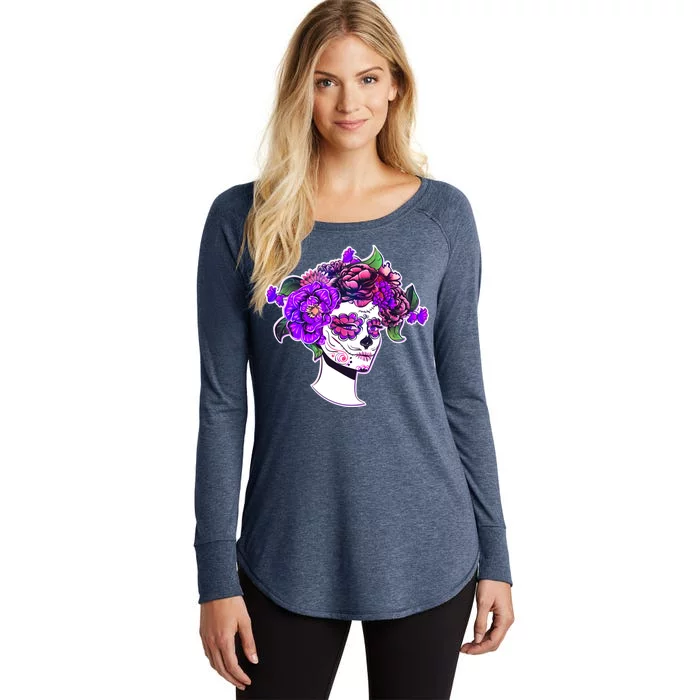 Sugar Skull Flower Girl Women's Perfect Tri Tunic Long Sleeve Shirt