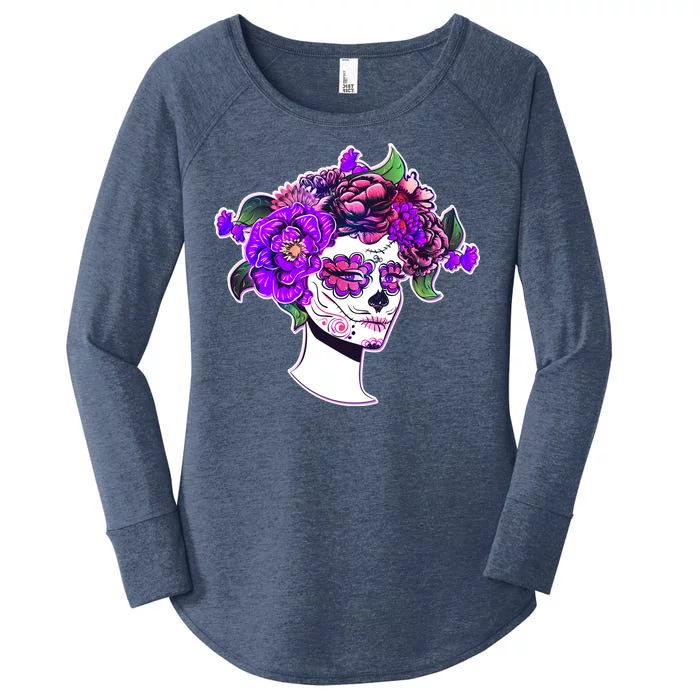 Sugar Skull Flower Girl Women's Perfect Tri Tunic Long Sleeve Shirt