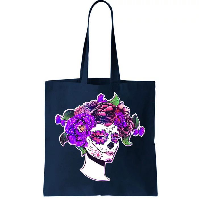 Sugar Skull Flower Girl Tote Bag