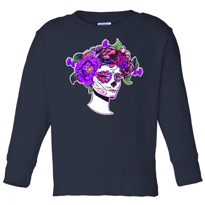 Sugar Skull Flower Girl Toddler Long Sleeve Shirt