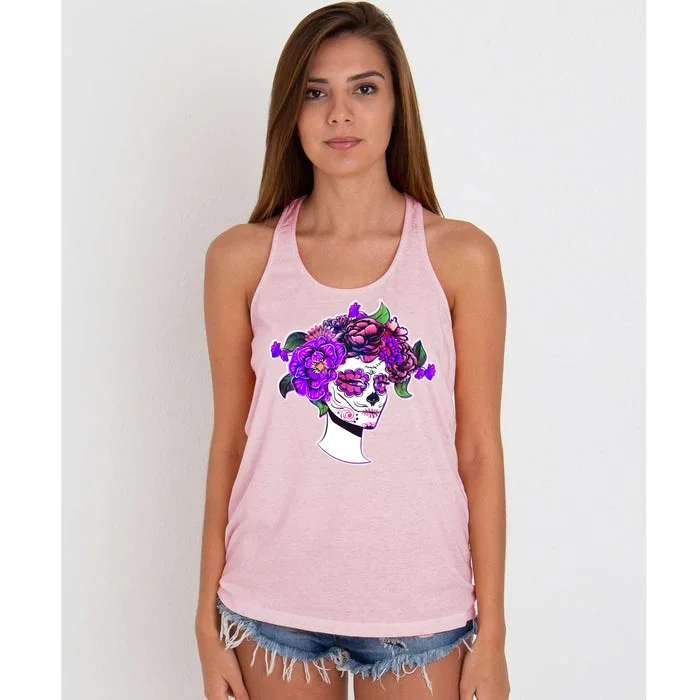 Sugar Skull Flower Girl Women's Knotted Racerback Tank