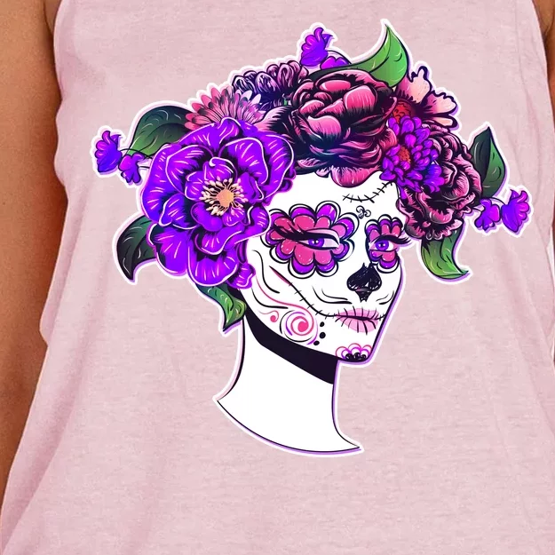 Sugar Skull Flower Girl Women's Knotted Racerback Tank