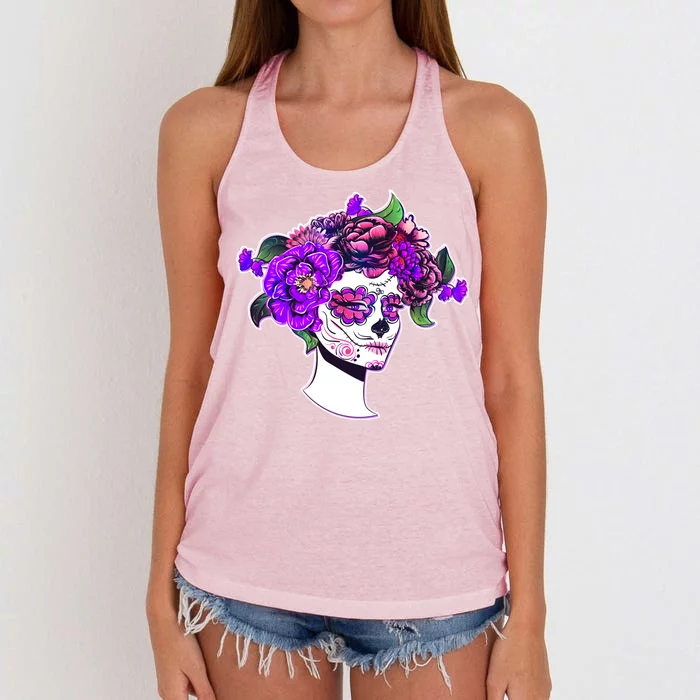 Sugar Skull Flower Girl Women's Knotted Racerback Tank