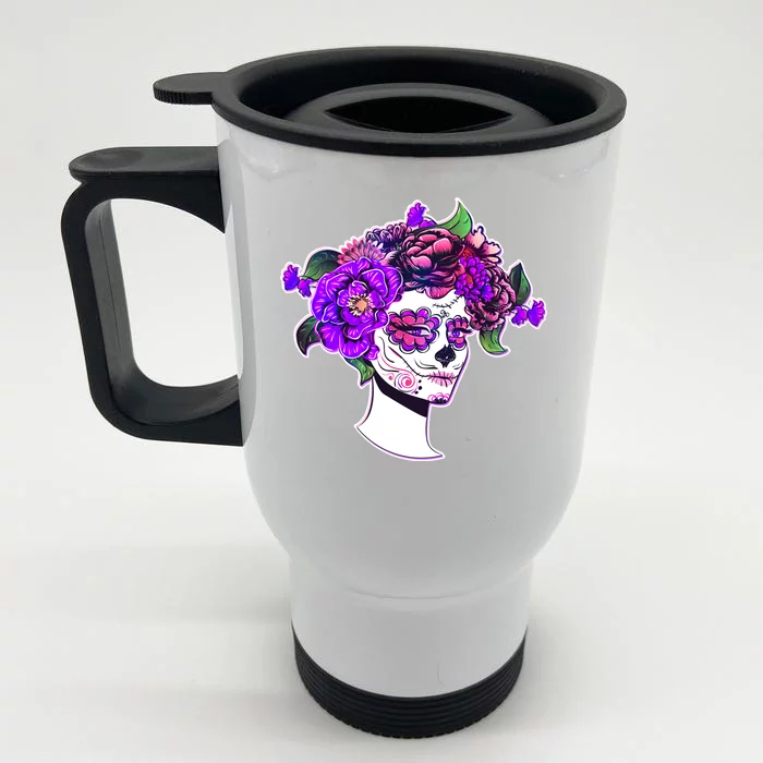 Sugar Skull Flower Girl Front & Back Stainless Steel Travel Mug