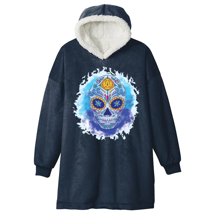 Sugar Skull Watercolor Hooded Wearable Blanket