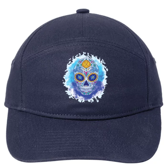 Sugar Skull Watercolor 7-Panel Snapback Hat