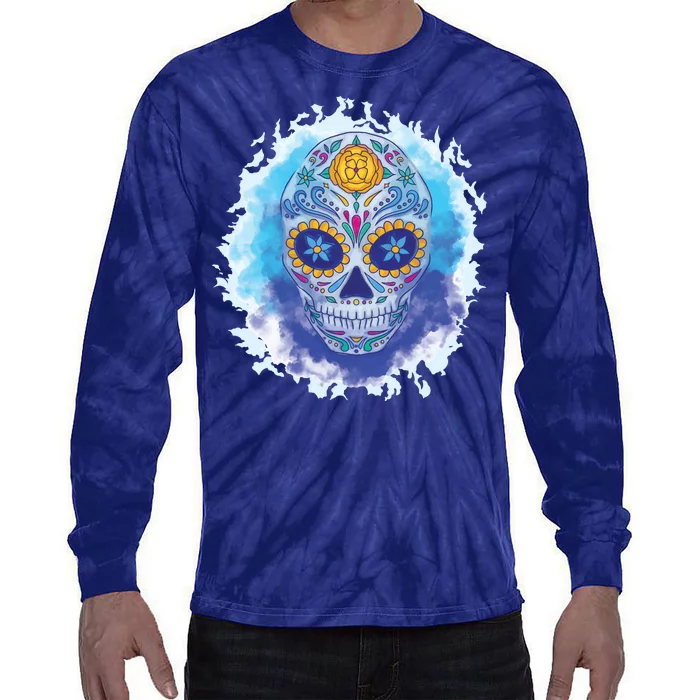 Sugar Skull Watercolor Tie-Dye Long Sleeve Shirt