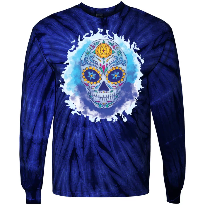 Sugar Skull Watercolor Tie-Dye Long Sleeve Shirt