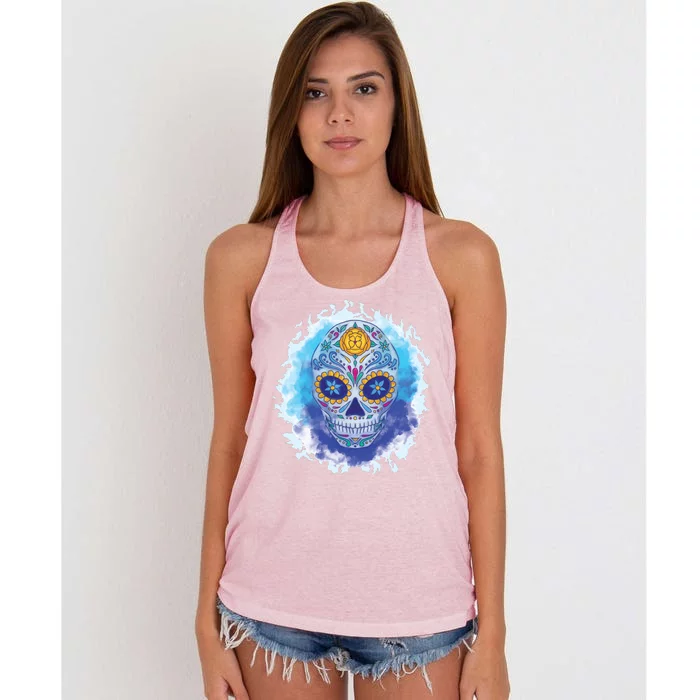 Sugar Skull Watercolor Women's Knotted Racerback Tank