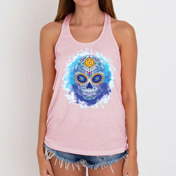 Sugar Skull Watercolor Women's Knotted Racerback Tank