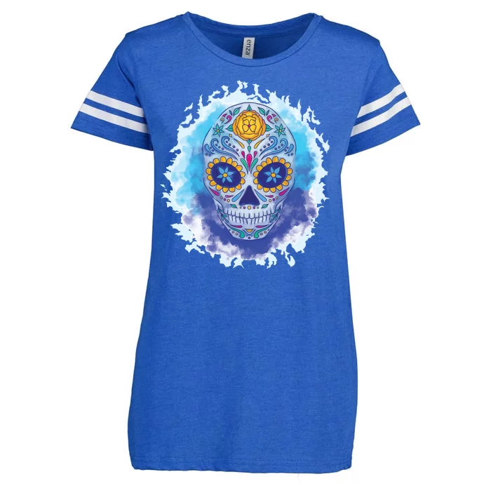 Sugar Skull Watercolor Enza Ladies Jersey Football T-Shirt